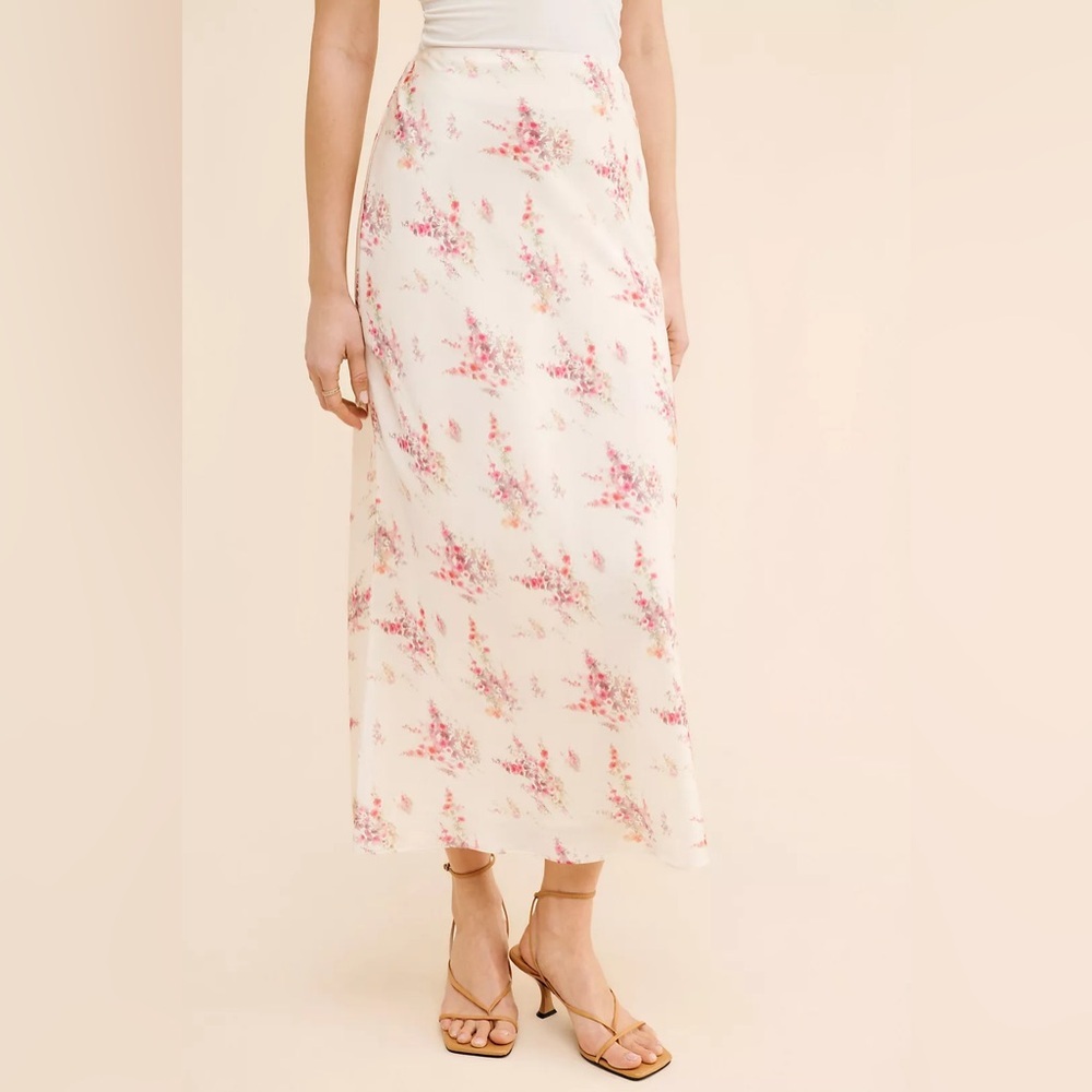 Maison Amory X Free People Romance Slip Midi Skirt - Light Yellow Floral Xs